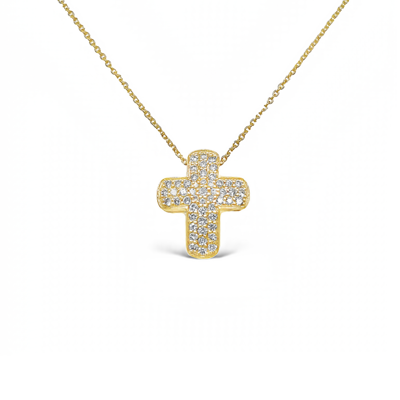 Yellow 14 Karat Cross Pendant With 51=0.52Tw Round Brilliant G Vs Diamonds